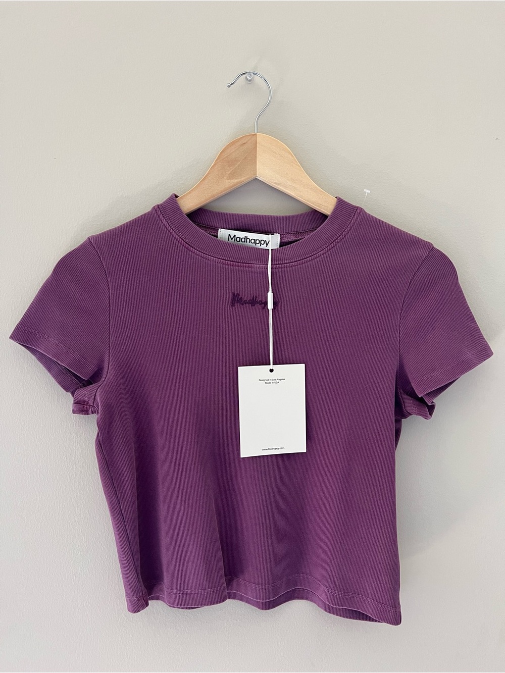 Madhappy Classics Ribbed Baby Tee Sz M Embroidered Short Sleeve Cropped Purple